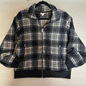 Lacey Chabert Comfy Chic Sherpa Jacket Size XL Black Plaid shacket CottageCore